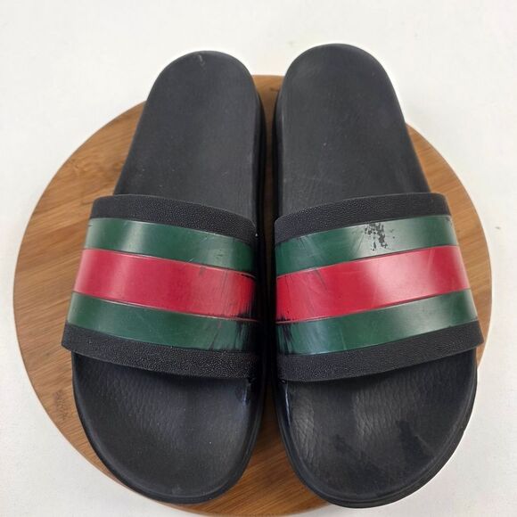 Gucci Men's Web Stripe Slide Sandals Slip On Shoes Sz UK 14 US 14.5 - Picture 1 of 16